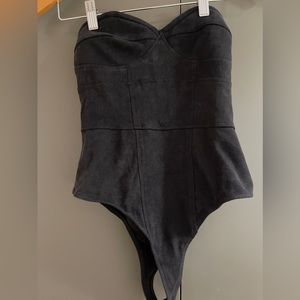 Suede Strapless Black Bodysuit